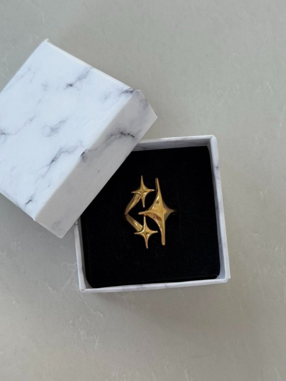 Sku0558 gold ring star sparkles shine vintage style stainless steel 18K coating‎